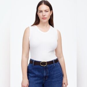 NWT Madewell Re)generative Cotton Ribbed High V-Neck Tank‎ In White Size XL